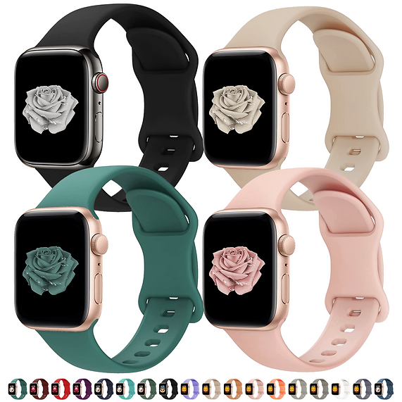 Black Olive Green Pink Sand Starlight Silicone 4 Pack Apple Watch Bands For Women