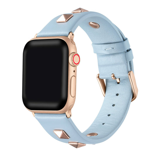 Apple Watch Bands For Women Rose Gold Pyramid Studs Baby Blue Leather Band
