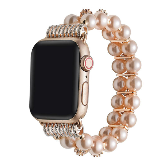 Apple Watch Bands For Women Rose Gold Pearl Bracelet Elastic Band 38mm 40mm 41mm