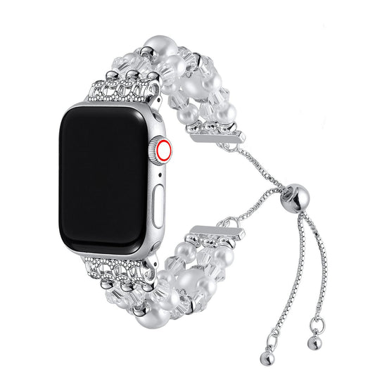 Apple Watch Bands For Women Silver/White Beaded Bracelet Band