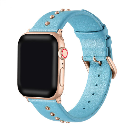 Apple Watch Bands For Women Rose Gold Round Studs Teal Leather Band