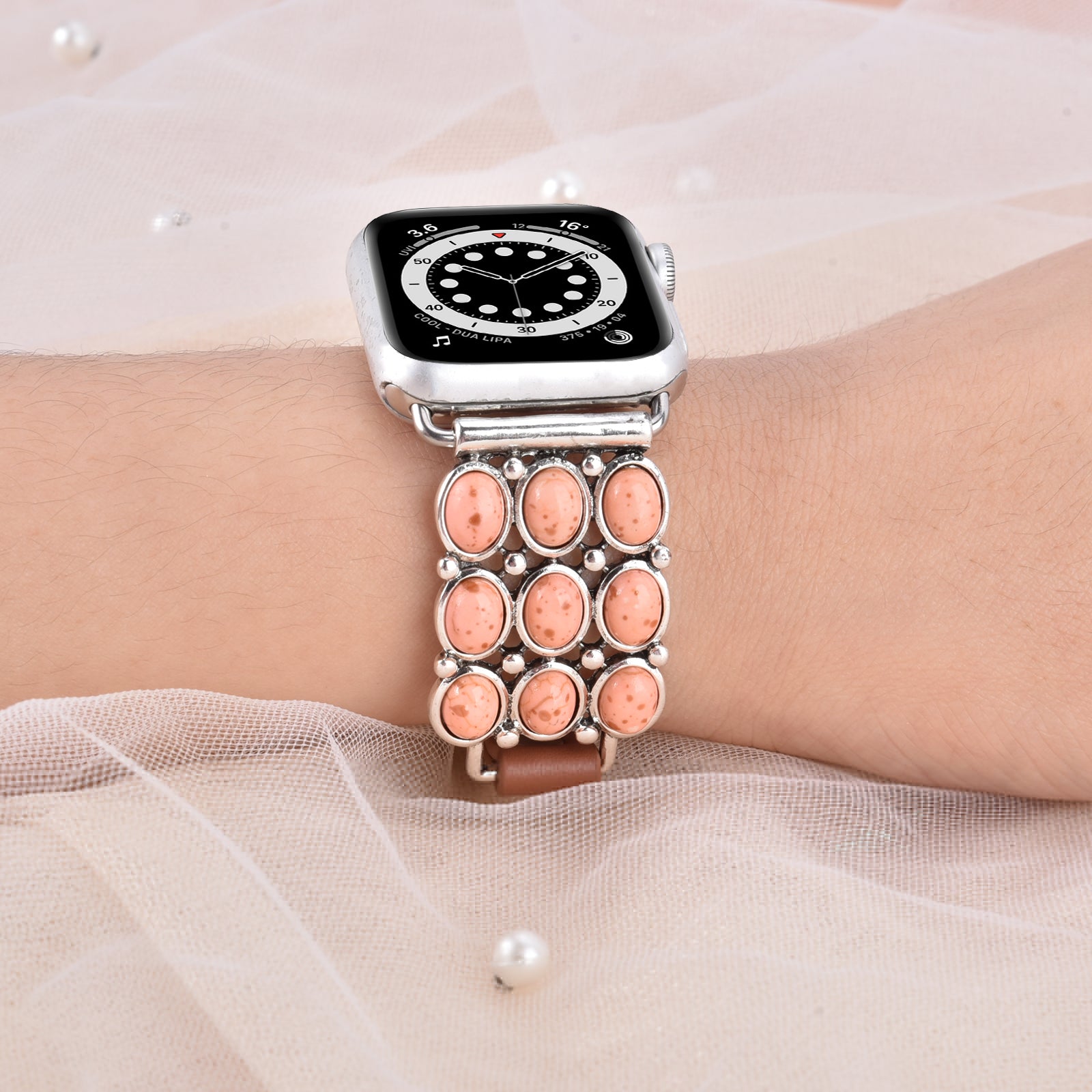 Women Elegance Pearl Gemstones Leather Strap For Apple Watch 41mm 45mm  Watch Bracelet Straps For Apple Watch 7 6 5 - Buy Women Elegance Pearl  Gemstones Leather Strap For Apple Watch 41mm