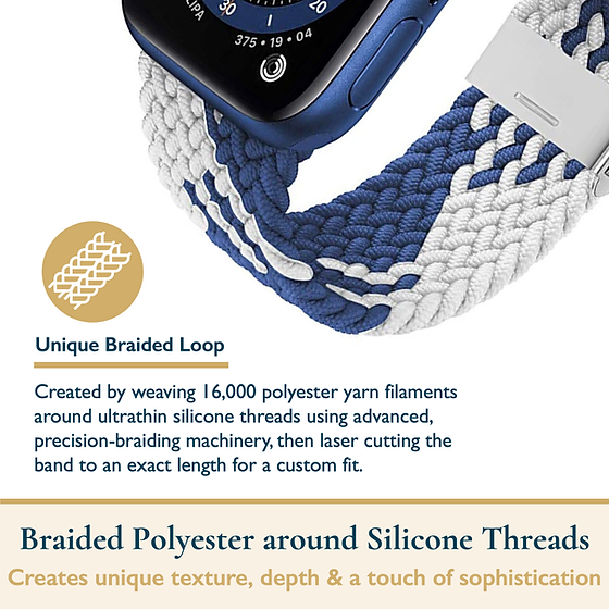 Blue/White Braided Stretchy Vegan Threads Band